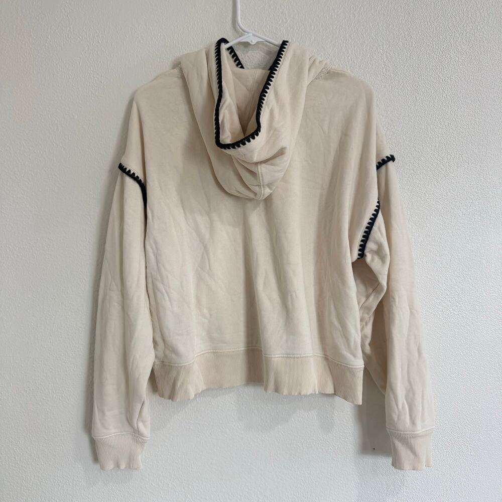 American Eagle Contrast Stitch Crossover Hoodie Cream Black Basic Size Medium - Picture 5 of 7